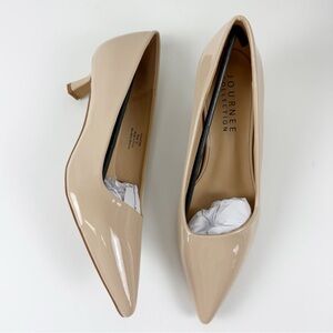 Journee Collection Celica Kitten Heel Pumps Womens 10 Nude Patent Pointed NEW